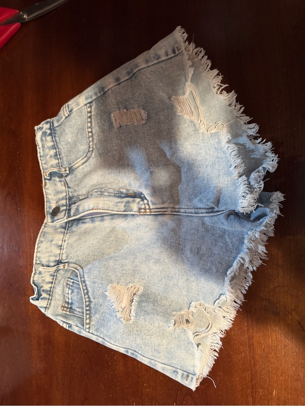 Light Blue Distressed Denim Shorts - Raw Hem